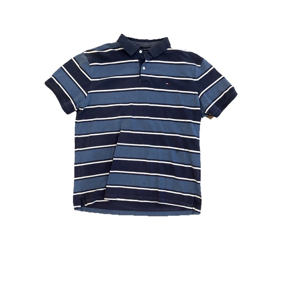 Tommy Hilfiger Polo Collared XL Blue/White Stripes - Picture 1 of 5
